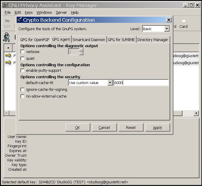 Impostazione della durata delle passphrase in cache